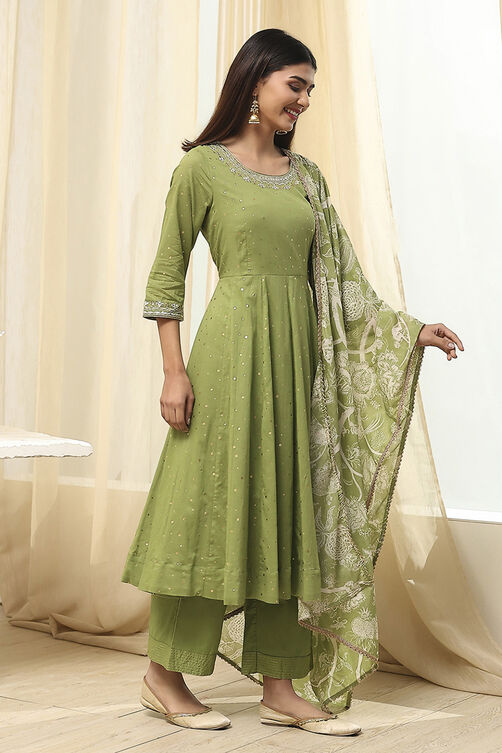 Blue Cotton Foil Printed Anarkali Suit Set image number 5