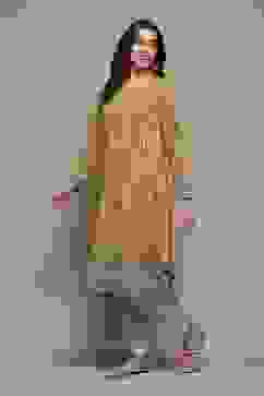 Mustard Poly Cotton Straight Yarndyed Kurta image number 2