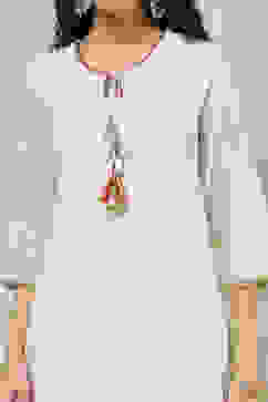 Off-White Art Silk Printed Straight Suit Set image number 1