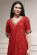 Red Printed Asymmetric A-Line Kurta image number 1