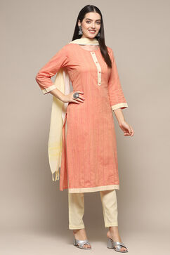 Peach Cotton Unstitched Suit set image number 7