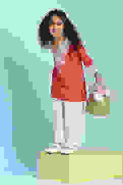 Coral Cotton Printed Straight Suit Set image number 0