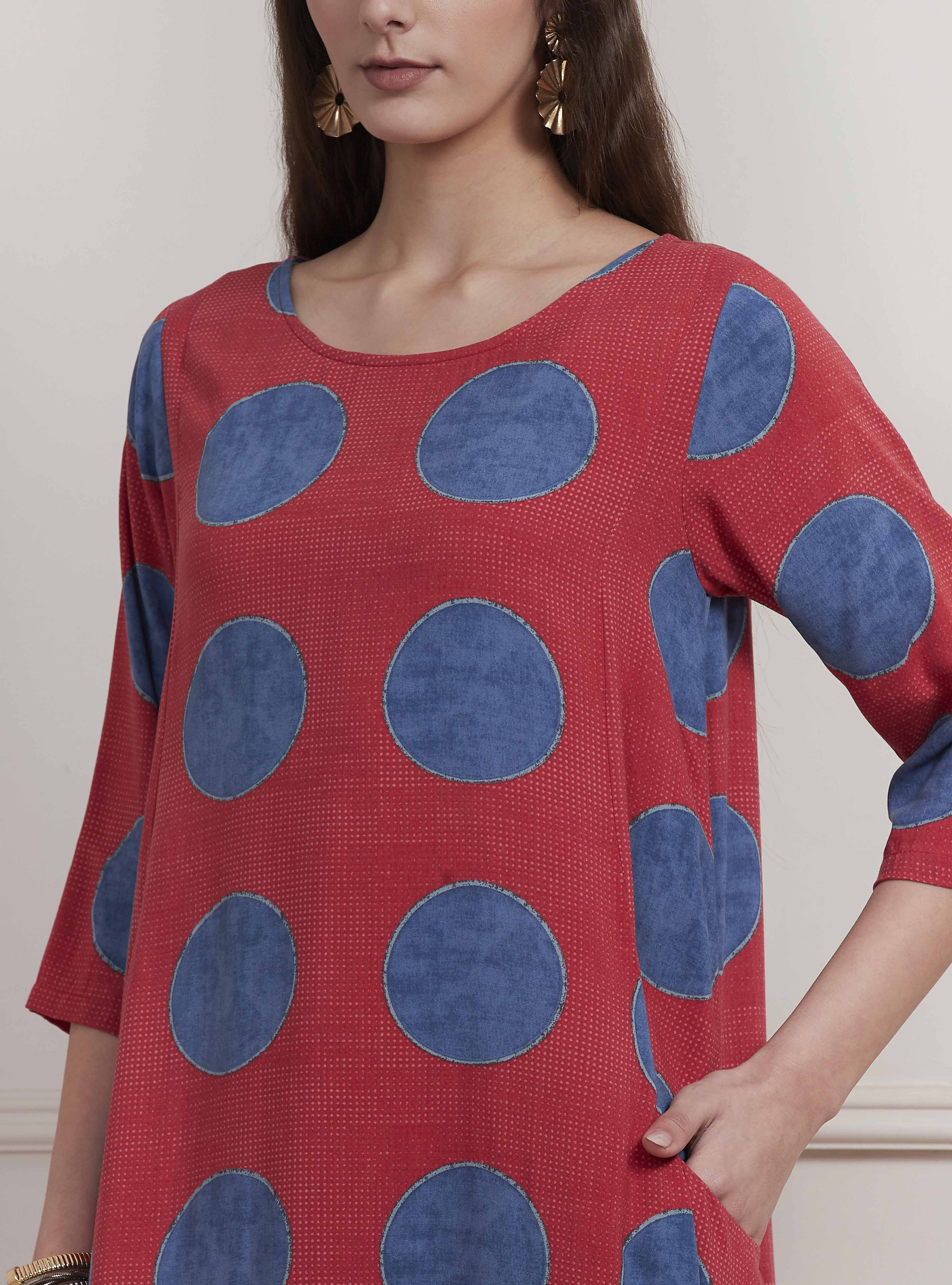 Rust Printed A-Line Dress image number 1