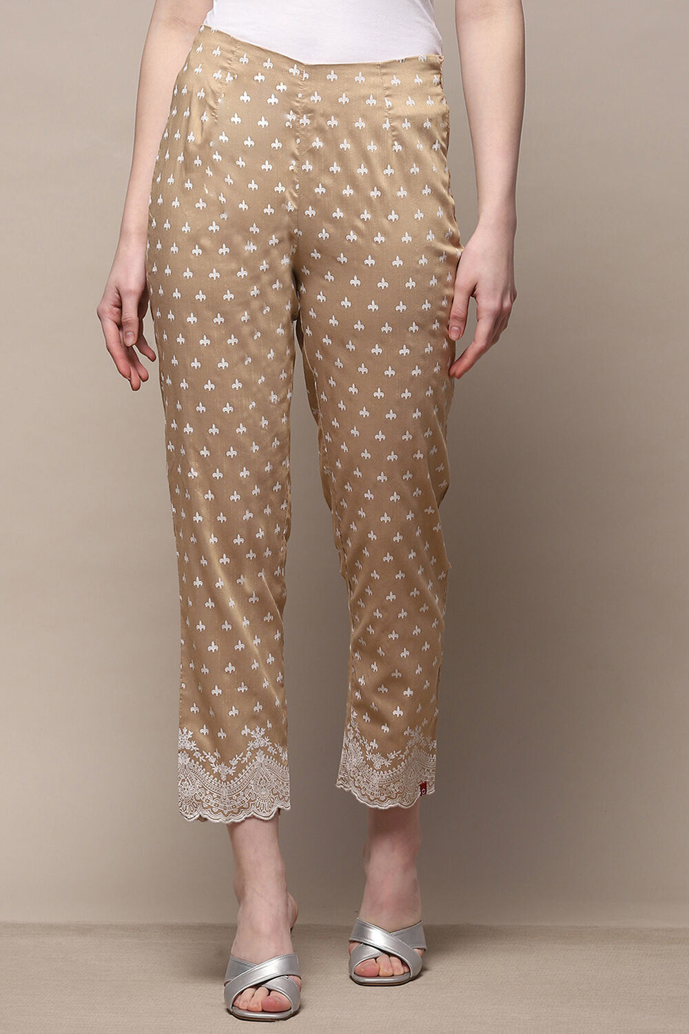 Gold Viscose Printed Narrow Pant image number 5