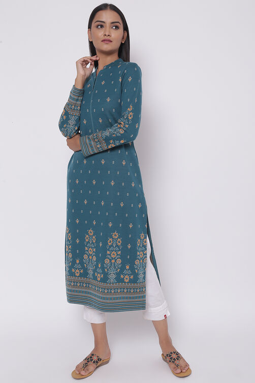 Dark Blue Winter Yarndyed Kurta image number 2