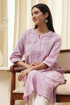 Pink Cotton Printed Straight Kurta image number 5