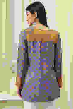 Purple Muslin Printed Straight Short Kurta image number 4