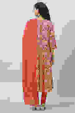 Red Cotton Kalidar Kurta Churidar Suit Set image number 4