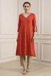 Orange Embroidered Straight Kurta image number 5