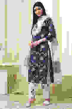 Blue Cotton Unstitched Suit Set image number 4