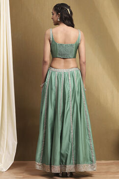 Sea Green Chanderi Silk Lehenga Set image number 4
