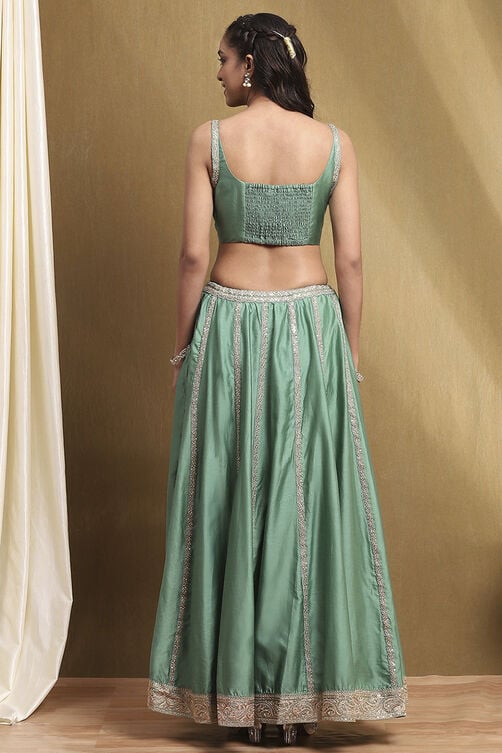 Sea Green Chanderi Silk Lehenga Set image number 4