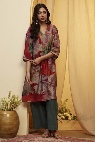 BIBA Poly Viscose Printed Straight Festive Kurta Rust in Rust
