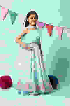 Blue Cotton Blend Short Top Lehenga Set image number 6