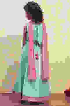 Turquoise Printed Flared Lehenga Set image number 4