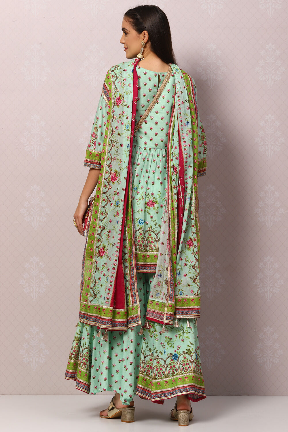 Mint Green Cotton Sharara Kurta Garara Suit Set image number 4