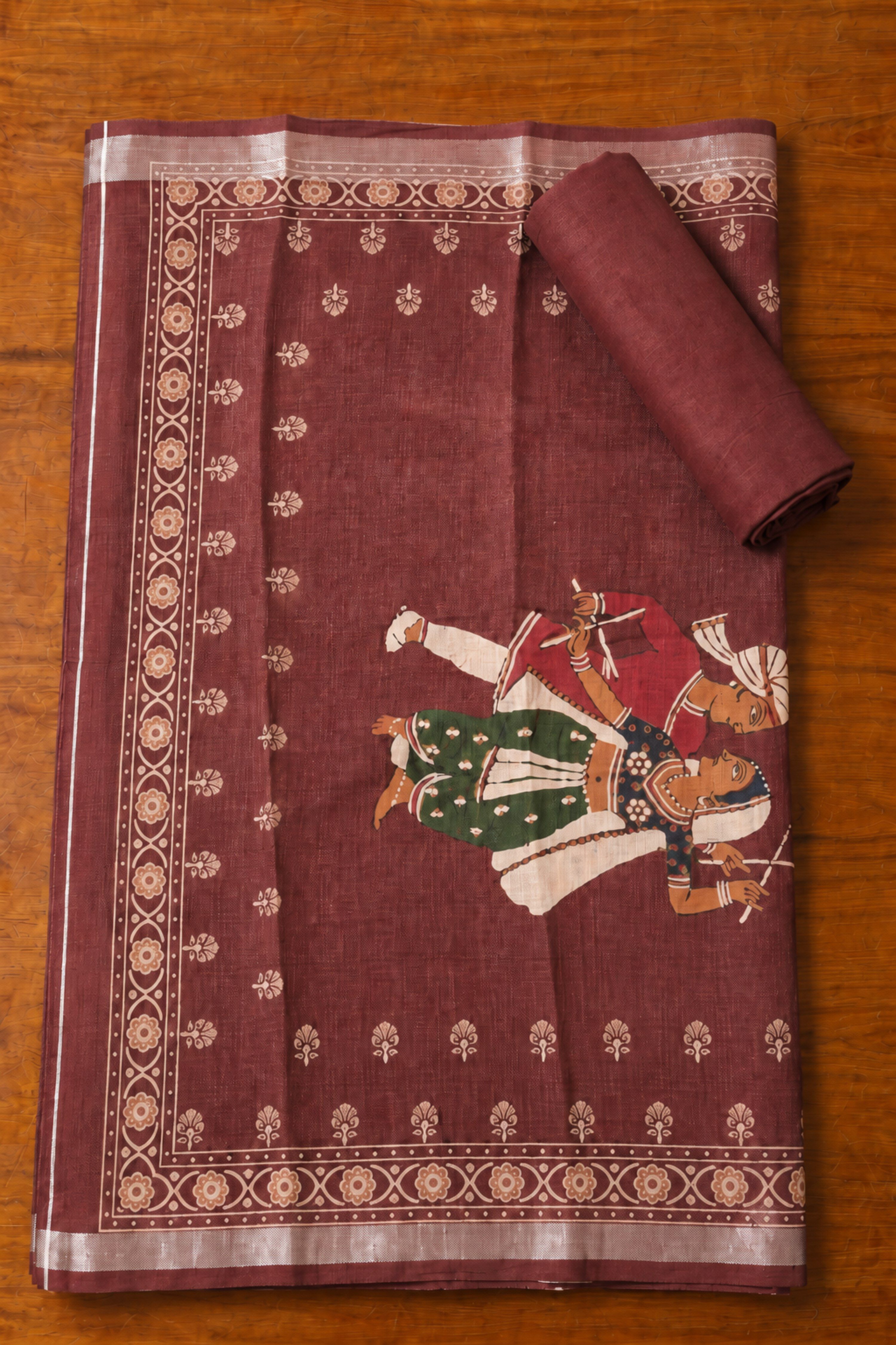 Brown Linen Printed Unstitched Suit Set image number 3