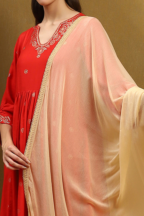 Cream Polyester Dupatta image number 1