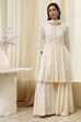 Off-White Cotton Metallic Flared Suit Set image number 6