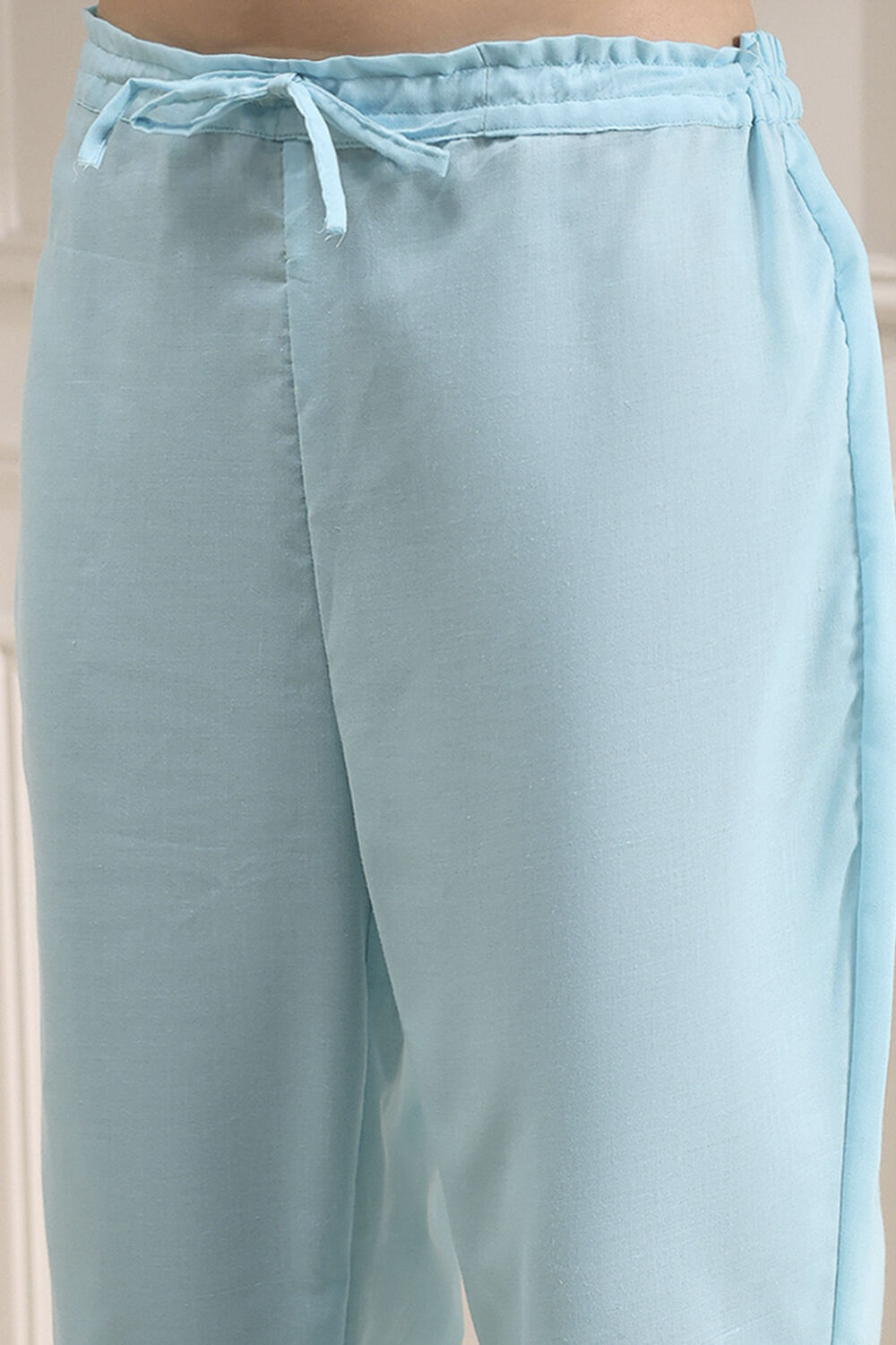 Turquoise Chanderi Handloom Unstitched Suit Set image number 3