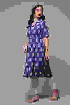 Blue Cotton Straight Yarndyed Dress image number 3