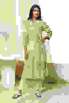 Green Printed Straight Kurta image number 0