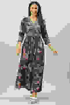 Black LIVA Flared Printed Dress image number 0