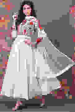 Rohit Bal Ivory Cotton Silk Anarkali Yarndyed Suit Set image number 0