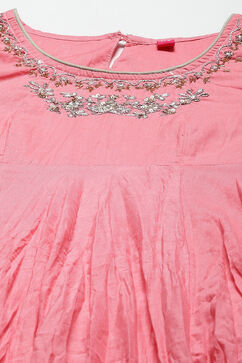 Onion Pink Cotton Anarkali Kurta Churidar Suit Set image number 2
