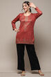 Blue & Rust Poly Cotton Straight Printed Kurti