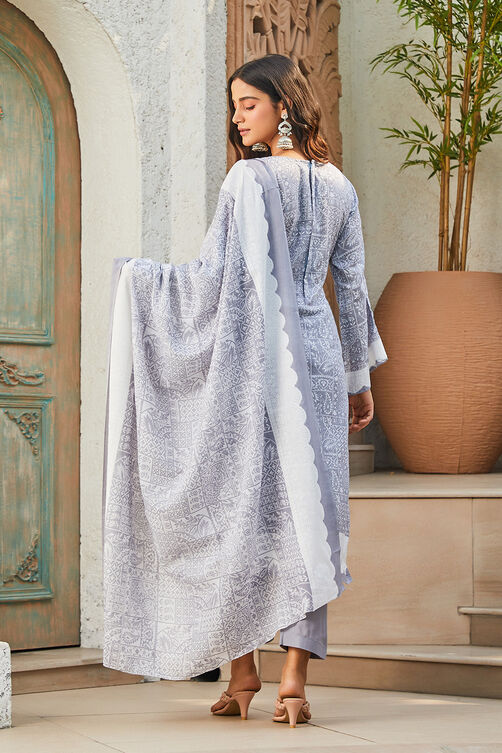 Mauve Cotton Blend Digital Print Unstitched Suit Set  image number 4