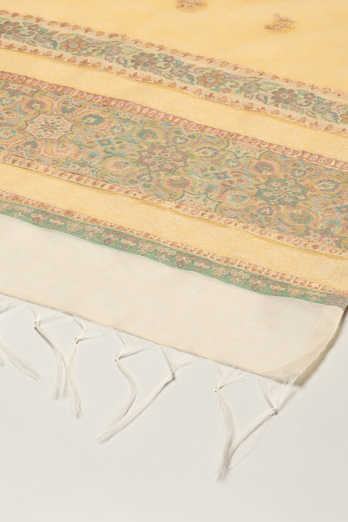 Green Cotton Blend Straight Yarndyed Kurta Suit Set image number 3