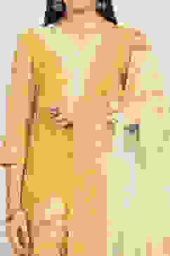 Mustard Linen Blend Digital Print Unstitched Suit Set image number 2