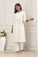 Off-White Cotton Solid A-Line Kurta image number 2