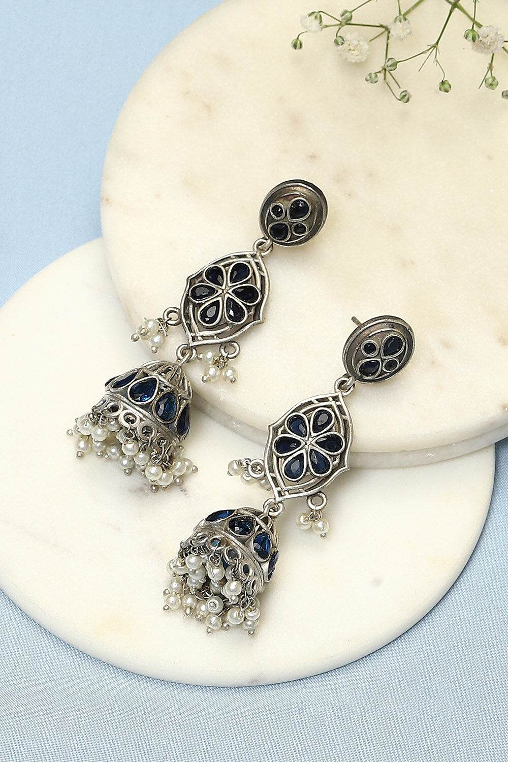 Oxidised Blue Brass Earrings image number 0