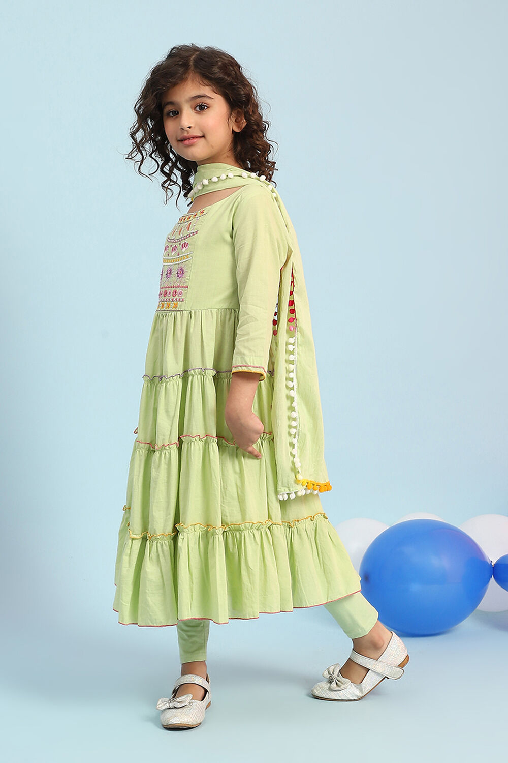 Pastel Green Cotton Tiered Suit Set image number 3