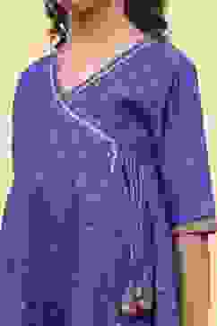 Blue Viscose Blend Solid Kalidar Suit Set image number 1