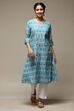Light Blue Cotton IKAT Straight Yarndyed Kurta