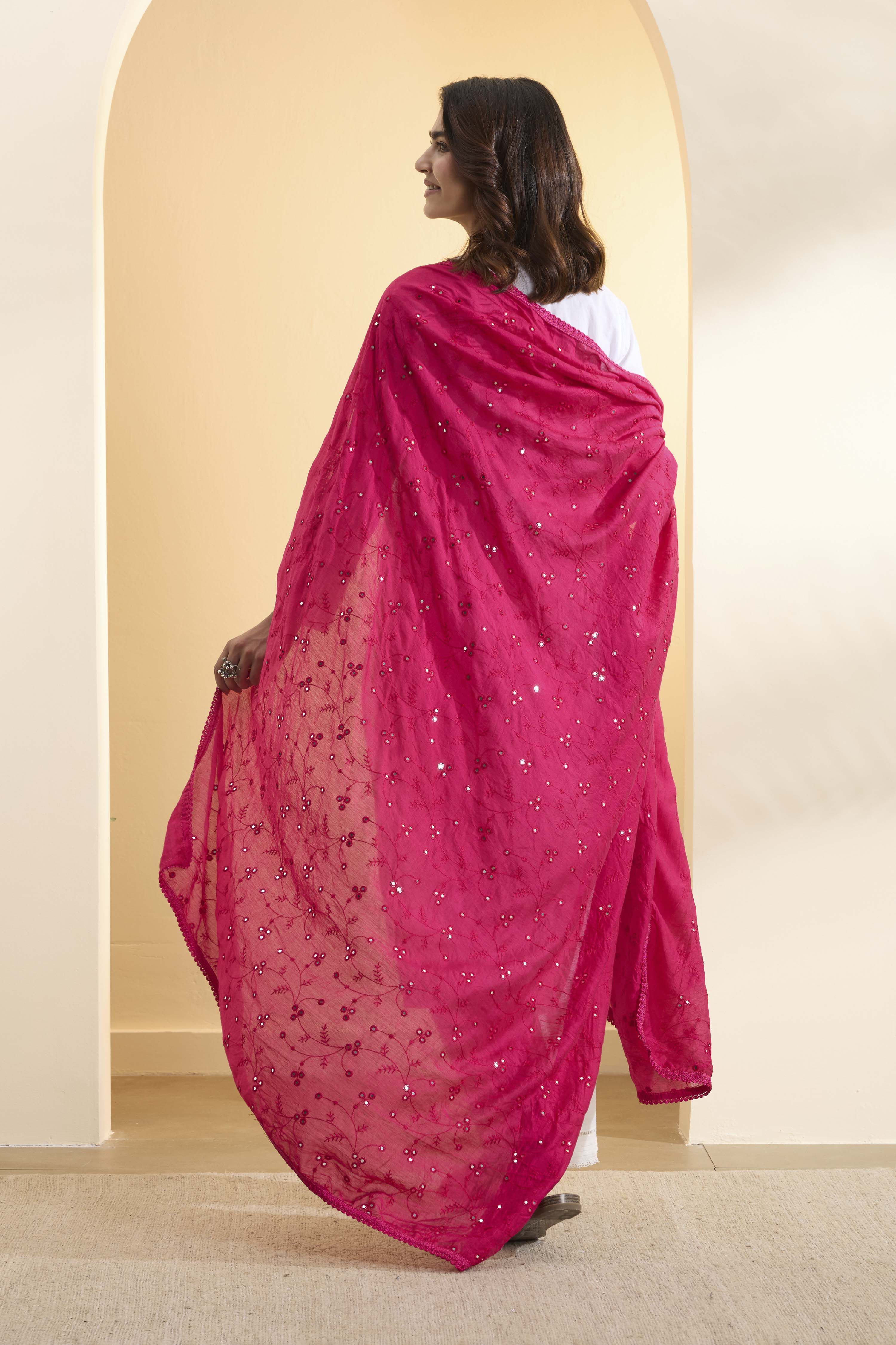 Pink Poly Mirrorwork Dupatta image number 3