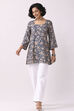 Blue Cotton A-Line Short Kurti image number 5