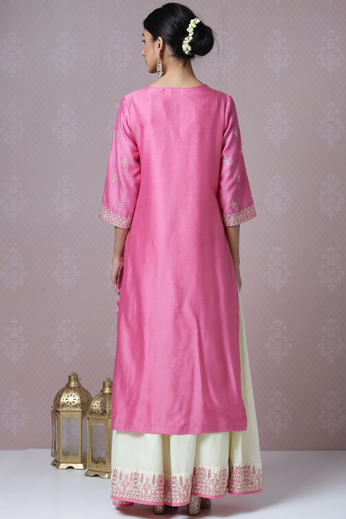 Pink Cotton Silk Kurta Sharara Kurta Sharara Suit Set image number 7