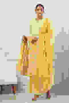 Yellow Viscose Blend Straight Suit Set image number 6