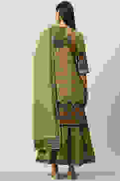 Olive Green Cotton Straight Kurta Sharara Suit Set image number 4