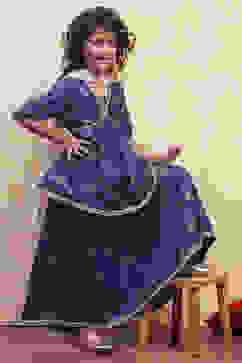 Navy Blue Printed Peplum Lehenga Set image number 0