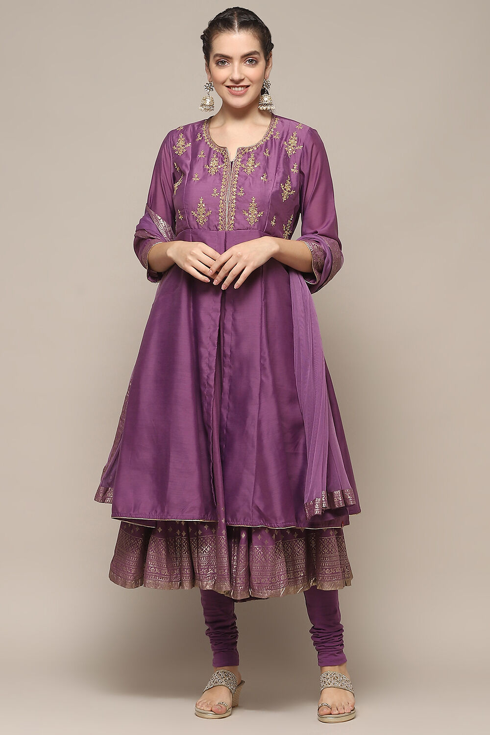 Violet Jersey Anarkali Kurta Churidar Suit Set image number 7