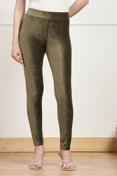 Olive Green Cotton Solid Jeggings image number 4