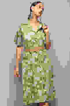 Green Pure Cotton Floral Printed Straight Dress image number 1