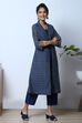 Indigo Art Silk Fusion Kurta Relaxed Pant Suit Set image number 4