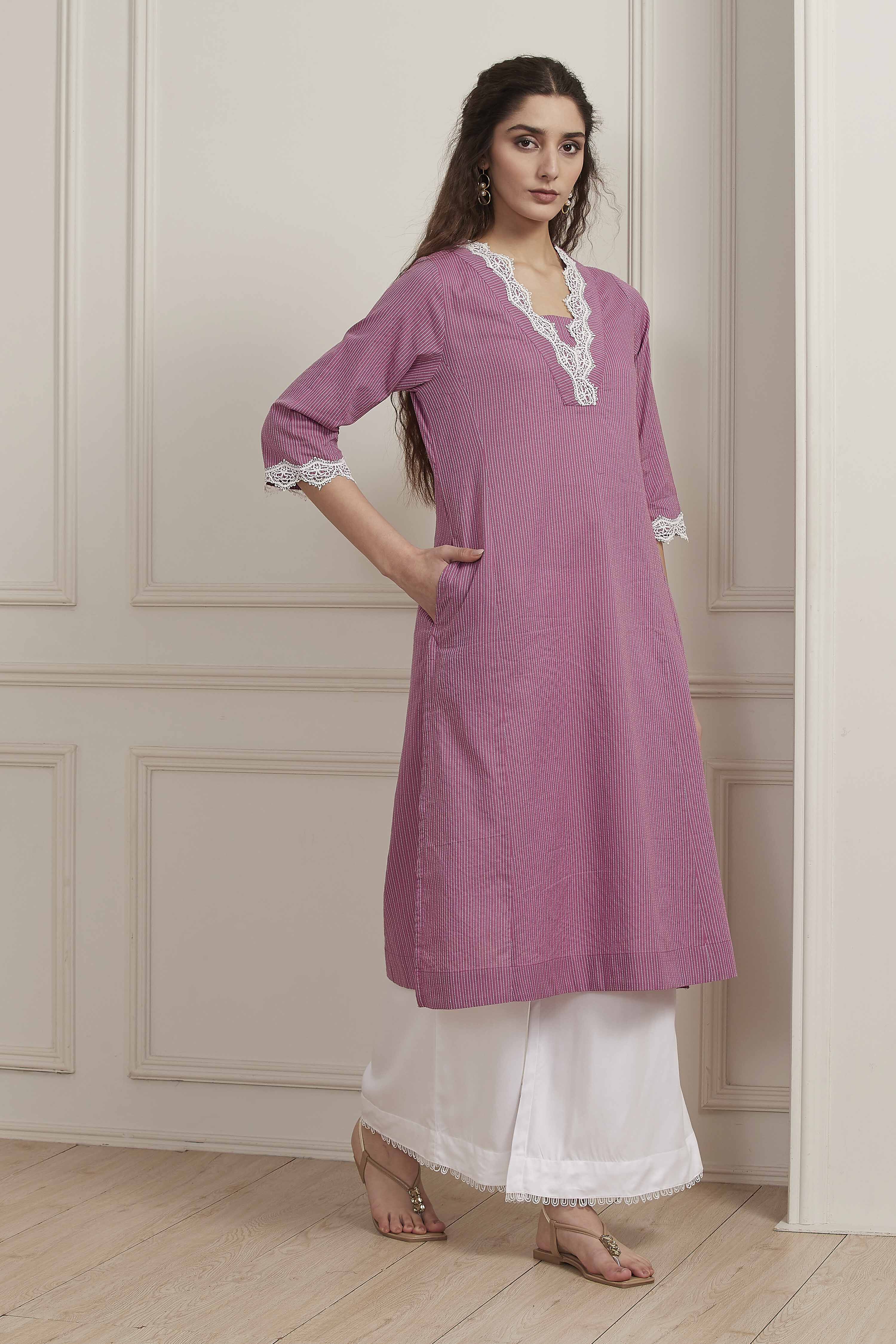 Blue Cotton Straight Kurta image number 4