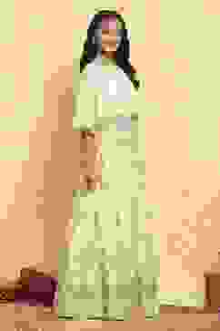 Neutral Polyester Embroidered Kalidar Lehenga Set image number 5